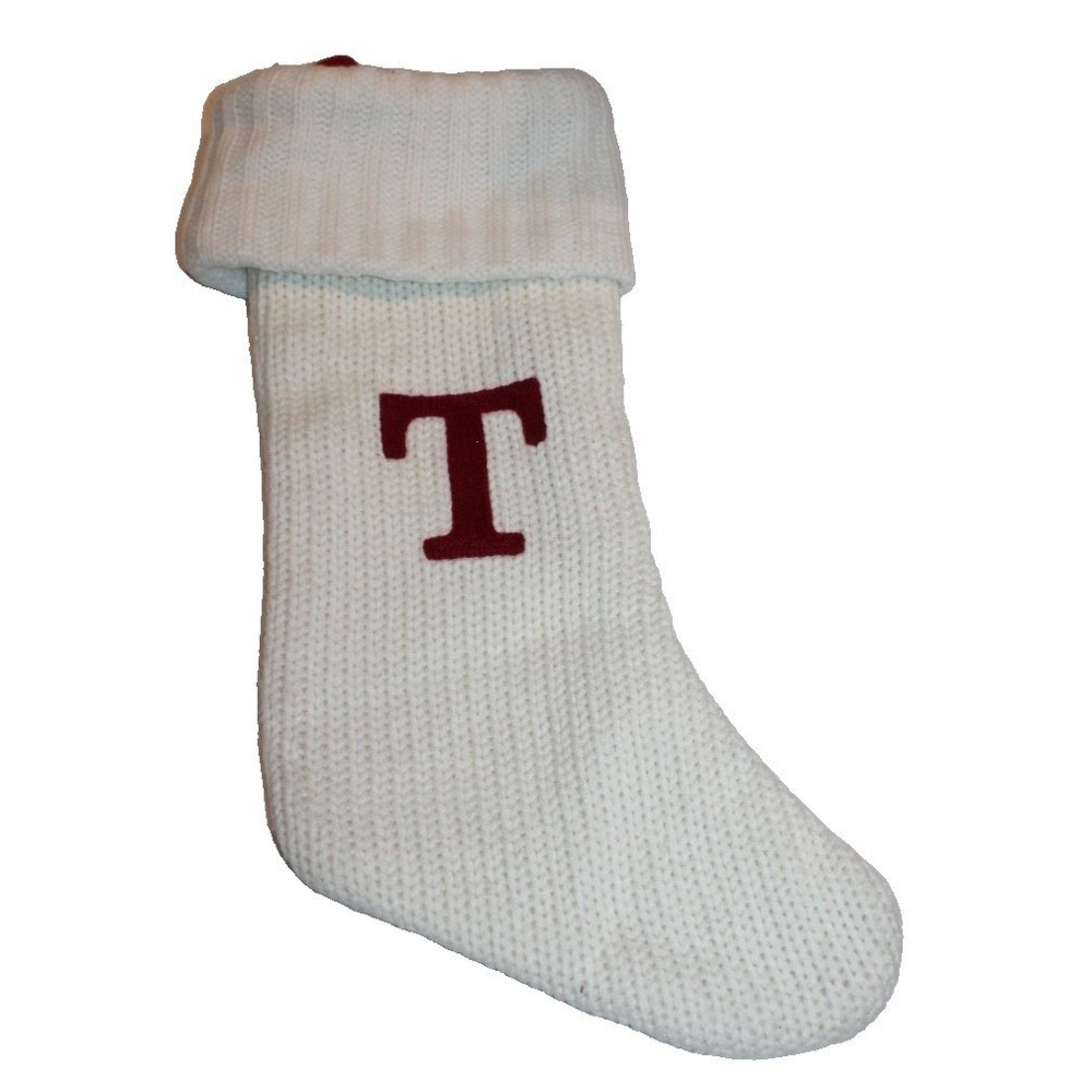 Wondershop by Target 18" white knit Christmas stocking Letter "T" lined